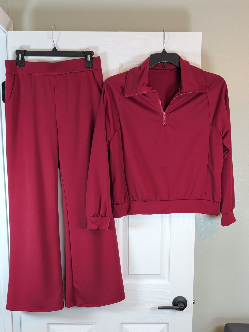 Source Unknown Wine Red Lounge Set - Half-Zip Pullover & Wide Leg Pants